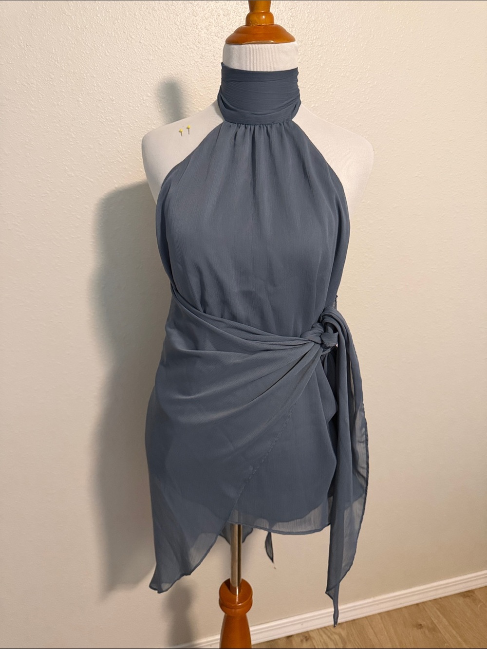Zara Slate Blue Halter Chiffon Camisole - Picture 2 of 5
